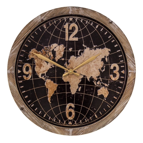 DESIGNERSKI  ZEGAR ŚCIENNY Z MAPĄ ŚWIATA Vintage Styl Antic Line