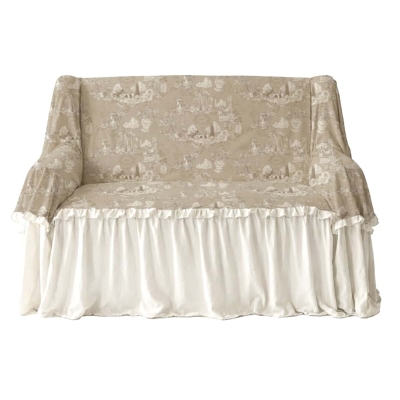 DEKORACYJNY POKROWIEC SOFĘ Z FALBANĄ TOILE DU BORGO Blanc MariClo'