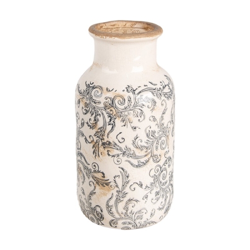 PROWANSALSKI CERAMICZNY WAZON Butelka Beige Grey Flowers Clayre & Eef 