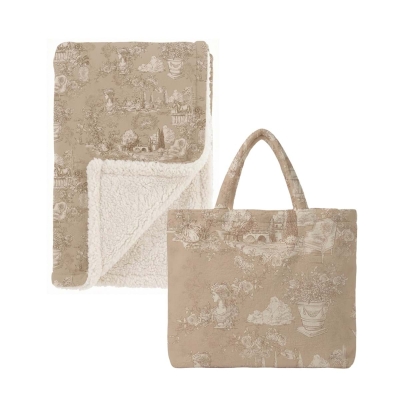 PROWANSALSKI PLED Z TORBĄ TOILE DU BORGO BEIGE Blanc MariClo' 