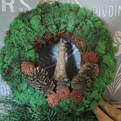 ROMANTYCZNY WIANEK OZDOBNY Z MCHU I SZYSZEK Decor Wood Rustic Style