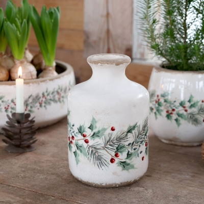  PROWANSALSKA CERAMICZNA BUTELKA Wazon Ostrokrzew Chic Antique